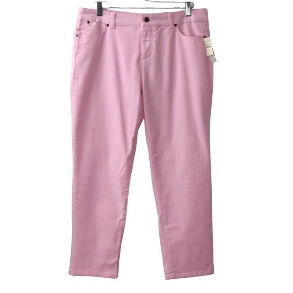 Talbots Slimming Ankle Pants Womens 14P Pink Simply Flattering Twill 5-Pocket - Picture 1 of 8